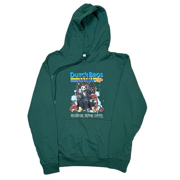 Dutch Bros Green Hoodie Sweatshirt Nightmare Before Coffee Pullover Size M NWOT - Picture 1 of 10